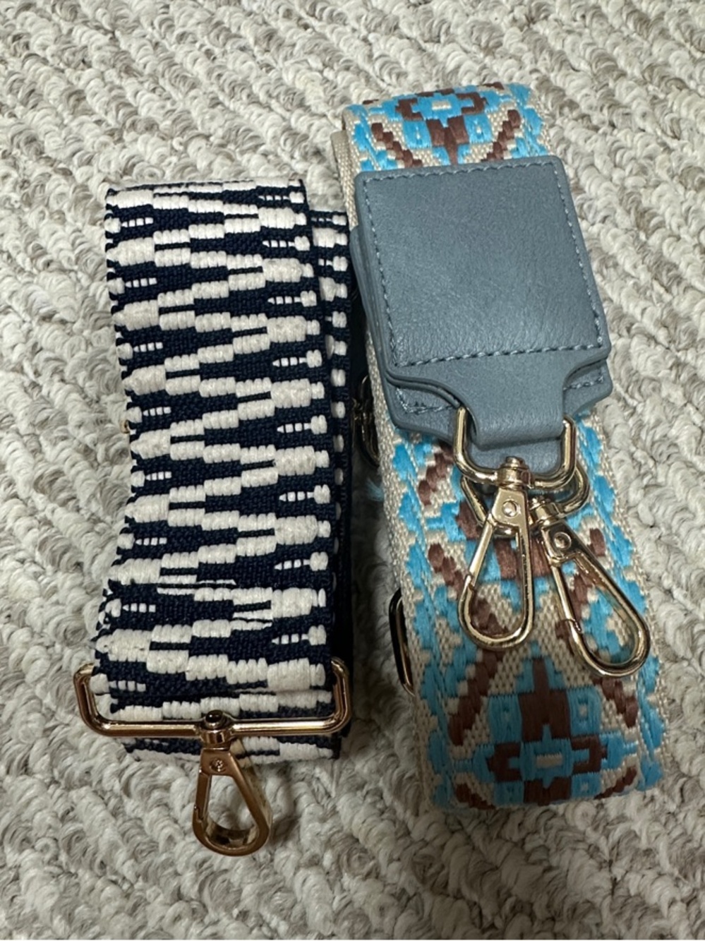 Adjustable Patterned Bag Straps — Blue Aztec & Black Ivory Woven